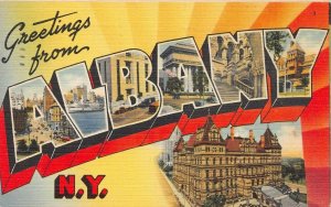 Large Letter: Greetings From Albany, N.Y., Early Linen Postcard, Used in 1946