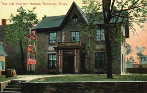 Vintage Postcard The Old Warren House Historical Landmark Roxbury Massachusetts