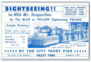 St. Augustine Florida FL Postcard Sightseeing Trains Ample Parking c1960's Train