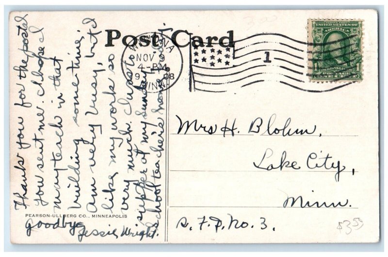 1908 Free Public Library Exterior Building Winona Minnesota MN Vintage Postcard