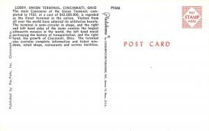 Cincinnati Ohio 1950s Postcard Lobby Union Terminal Main Concourse Train Station