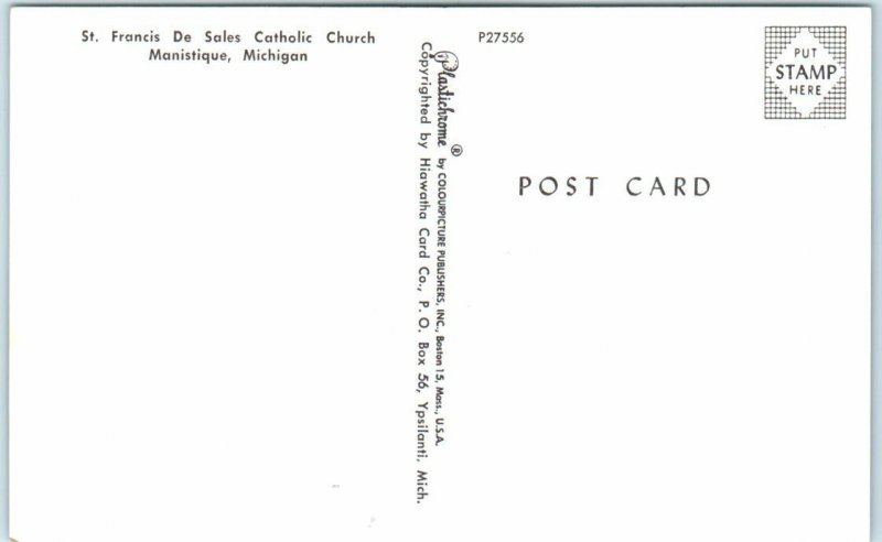 Postcard - St. Francis De Sales Catholic Church - Manistique, Michigan