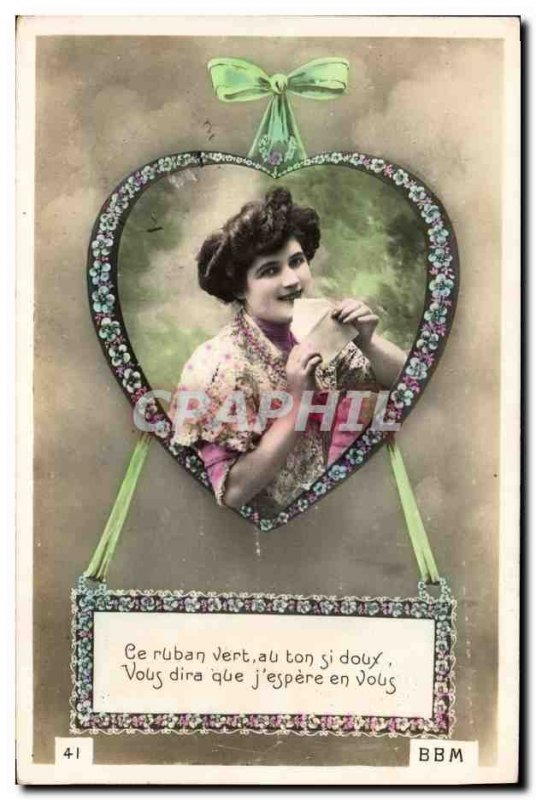 Old Postcard Fantasy Flowers Woman Heart
