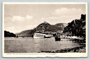 Drachenfels Castle Rhine Germany Grafenwerth Island RPPC Postcard 1950s