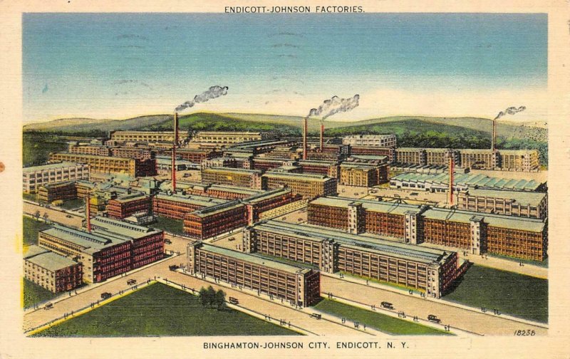 NY, New York ENDICOTTJOHNSON SHOE FACTORYBird's Eye View 1945 Linen