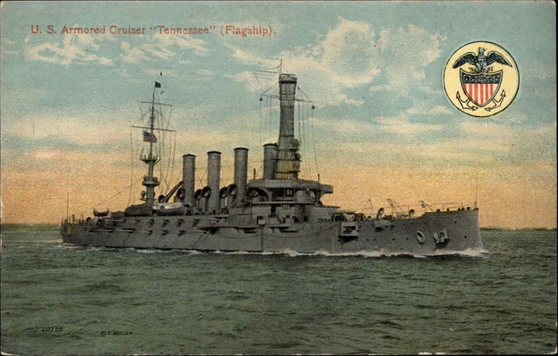 BATTLESHIP US Armored Cruiser Tennessee FLAGSHIP c1910 Postcard