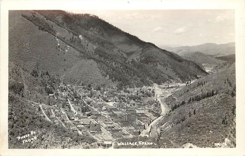 c1940 Real Photo Postcard; Birdseye View Wallace ID Shoshone Co. Tabor Unposted