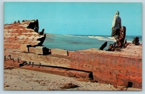 Postcard NC Wreck Schooner Laura Barnes Outer Banks OBX c1960s Bodie Island N8