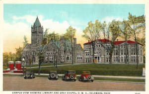 Vintage Postcard Campus View Showing Library & Gray Chapel O.W.U. Delaware Ohio