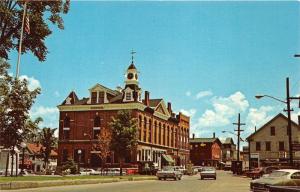 Milford New Hampshire~Street Scene~Town Hall~Square~Delivery Trucks~1960s PC