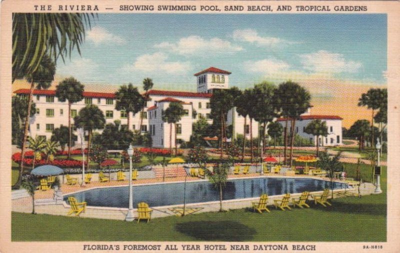 Postcard The Riviera Swimming Pool Sand Beach Gardens Daytona Beach FL