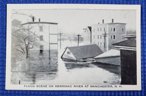 Vintage 1936 Flood Scene on Merrimac River at Manchester New Hampshire Postcard