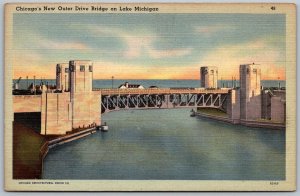 Chicago Illinois 1940s Postcard Chicago's New Outer Drive Bridge Lake Michigan