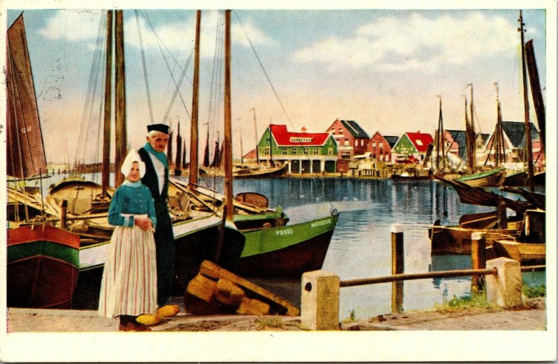 Volendam Holland WB Potcard WOB PM Note VTG Vintage Boat Dock  