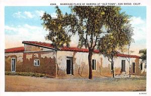 SAN DIEGO CA MARRIAGE PLACE OF RAMONA AT OLD TOWN POSTCARD c1930s