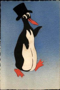 Penguin in Top Hat Fantasy Die Cut Novelty Vintage Postcard