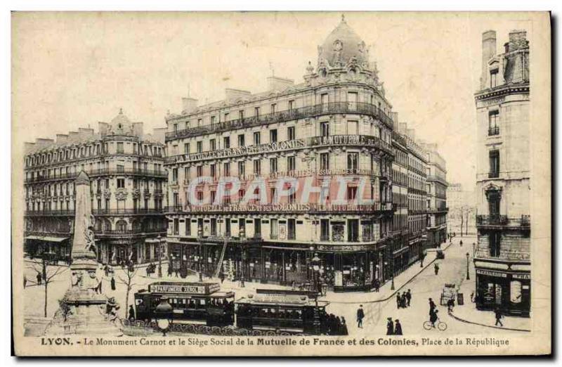 Old Postcard insurance Lyon Carnot monument and the headquarters of the Mutue...