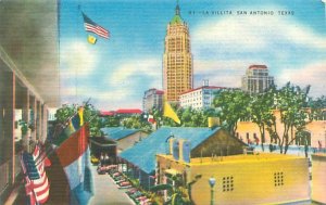 San Antonio Texas La Villita, Flags  Linen Postcard