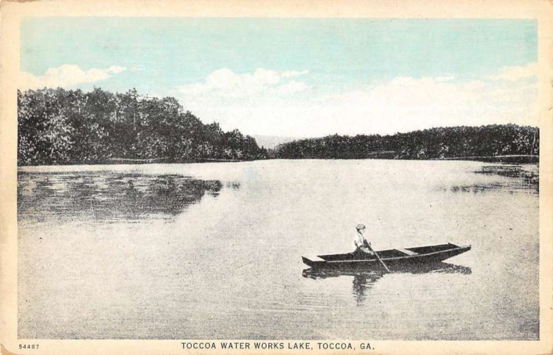 Toccoa Georgia man in boat Toccoa Water Works Lake antique pc ZD549466