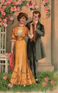 Vintage Postcard 1910's Courting A Girl Beautiful And Handsome Lovers