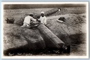 Egypt Postcard Two Men Working on Field Irrigating c1930's RPPC Photo