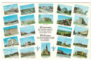 Northwestern Quebec, 23 Town Views, Vintage 1986 Multiview Postcard, Slogan