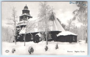 RPPC Skansen Seglora Church in Snow SWEDEN Postcard