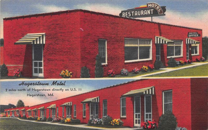 Hagerstown Motel, Hagerstown, Maryland, Early Postcard, Unused