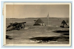 c1934's Eastern Promenade Cannon Sailboat Portland Maine ME RPPC Photo Postcard