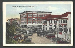 1922 PPC* ST PETERSBURG FL CENTRAL AVENUE BUILDINGS CARS & TROLLEYS