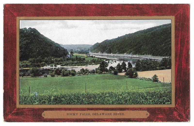 Rocky Falls, Delaware River Unused, Wood Look Border Divided Back Postcard