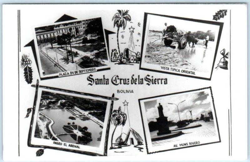 RPPC  SANTA CRUZ de la SIERRA, BOLIVIA  Multi View Plaza, Street Scene  Postcard