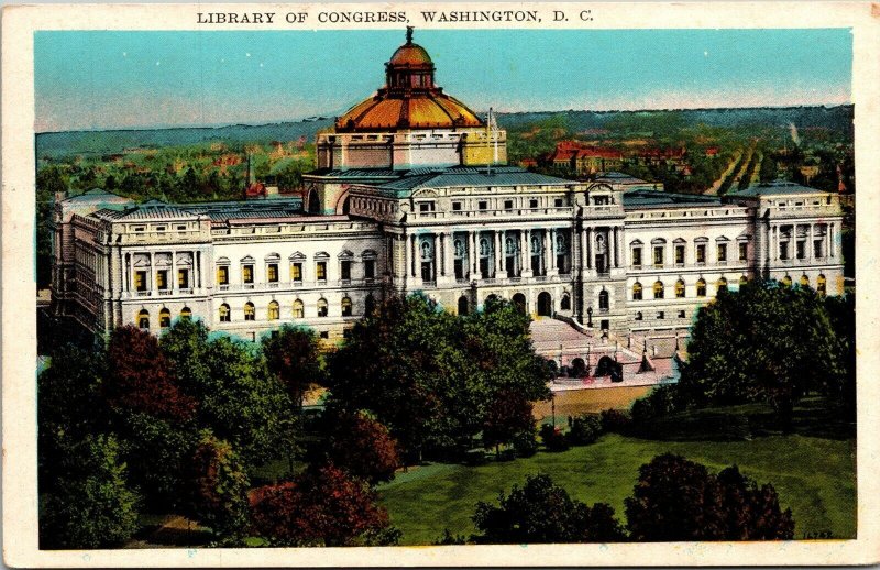 Library Congress Washington DC WB Postcard PM Cancel Clean WOB Note VTG Vintage 
