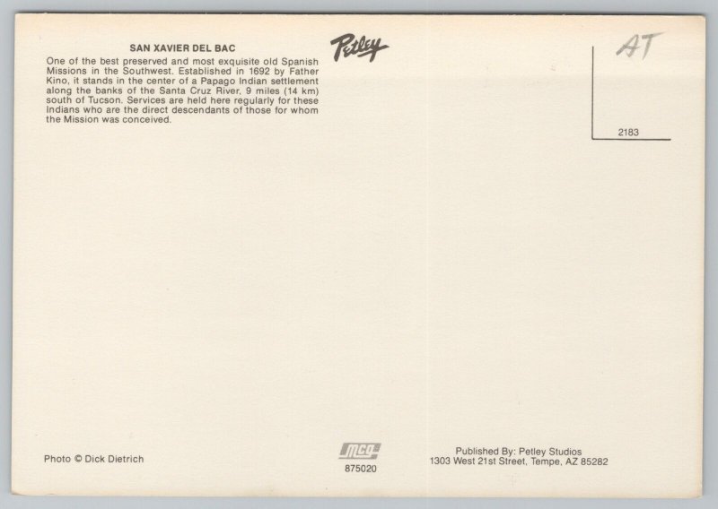 Tucson Arizona~San Xavier del Bac Mission~Continental Postcard
