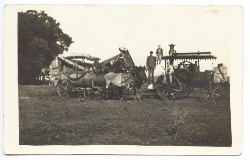 Bonfield IL Steam Tractor Farm Equipment Horses RPPC Real Photo Postcard