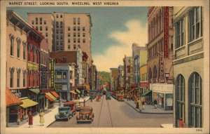 Wheeling West Virginia WV Street Scene c1940s Linen Postcard