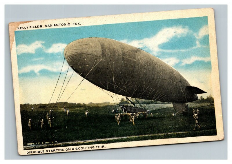 Vintage 1910's Postcard - Kelly Fields Dirigible Flight San Antonio Texas