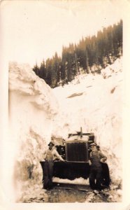 Photo, Men and Their Bulldozer Dozing HUGE Snowfall,3/1/2 x 5 1/2   Old Photo