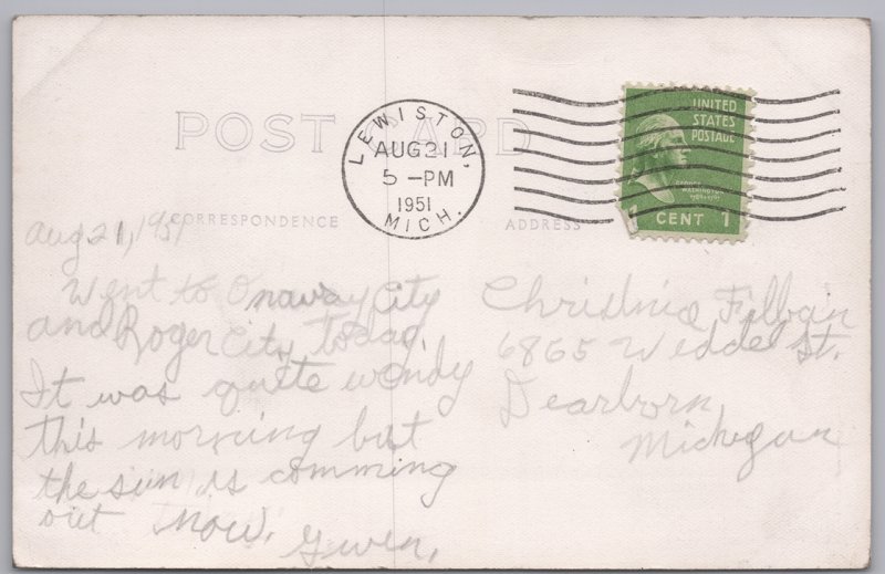 RPPC-Rogers City, Mich., The U. S. Post Office-1951