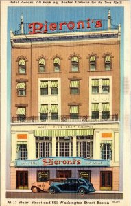 Hotel Pieroni Boston Massachusetts MA Linen Postcard UNP VTG Tichnor Unused 