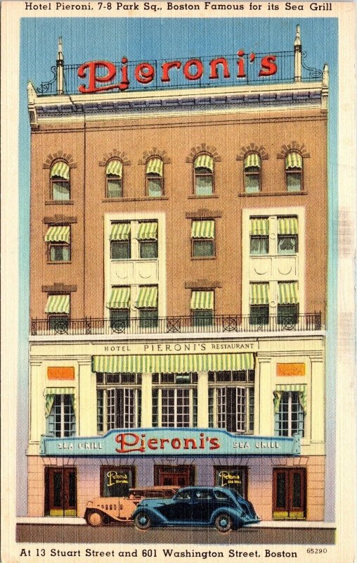 Hotel Pieroni Boston Massachusetts MA Linen Postcard UNP VTG Tichnor Unused 