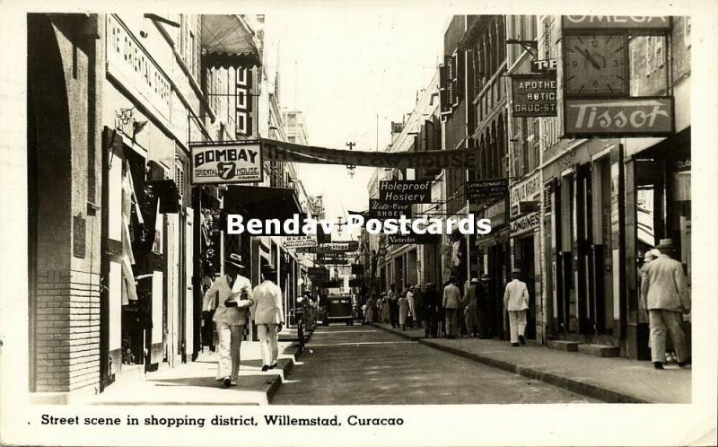 curacao, N.A., WILLEMSTAD, Street Scene Shopping District (1951) RPPC Stamp 