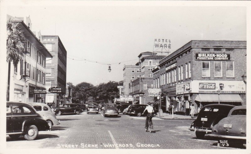 Georgia Waycross Main Street Business Section Coca Cola Sign Real Photo sk614