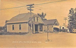 Readfield ME Main Street Store Fronts Gas Station Pumps 1925 RPPC Postcard