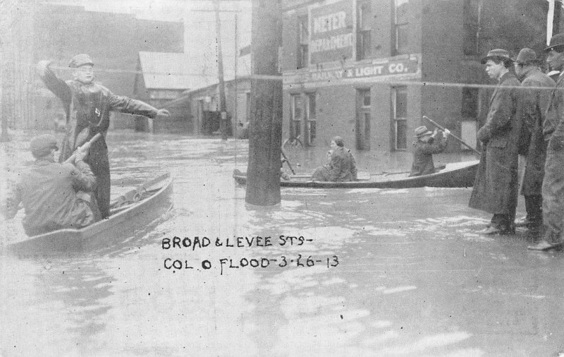 Broad & Levee Streets, Columbus, Ohio Flood Scene 1913 Vintage Postcard