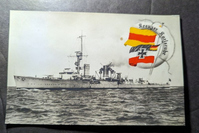 Mint Germany Military Ship PPC Postcard WW2 German Navy Cruiser Karlsruhe