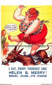 Humour Fat Woman Riding Horse I Say Enjoy Yourself Like Helen B Merry