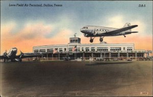 Dallas Texas TX Love Field Air Terminal Airplanes Linen Vintage Postcard