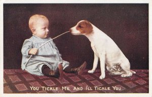 Tickle me tickle you dog baby adv postcard James Bayne Co Michigan aj222