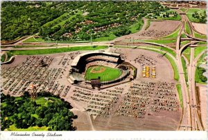 WI, Wisconsin MILWAUKEE COUNTY STADIUM Brewers & Green Bay Packers  4X6 Postcard